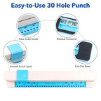 30 Holes Binding Punch, Loose Leaf Paper Punch Machine, Portable Hand Pushed - Image 3