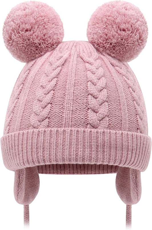 Duoyeree Toddler Winter Hat with Earflap Scarf Hood Thick Warm Kids Skull Cap for Baby Girls Boys