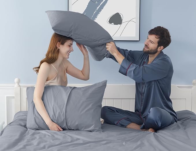 Pillow Cases, King Size Cotton Percale Weave Pillowcases, Pre-Shrunk Breathable - Image 2