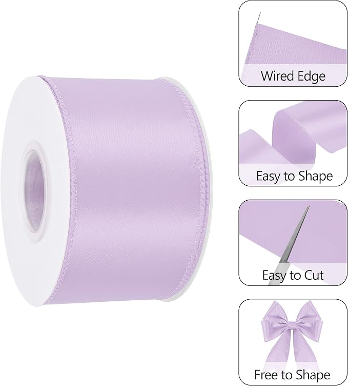 Purple 2.5 Inch 25 Yards Satin Wired Ribbon - Image 3