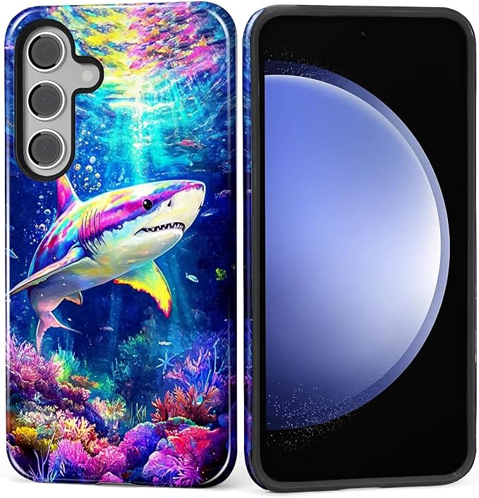 for Samsung Galaxy S25 FE Case, Colorful Ocean Sharks Pattern Glossy 2 in 1 - Image 2