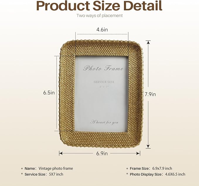 Cuspin Vintage Gold 5x7 Picture Frame, Retro Design Home Decor - Image 3