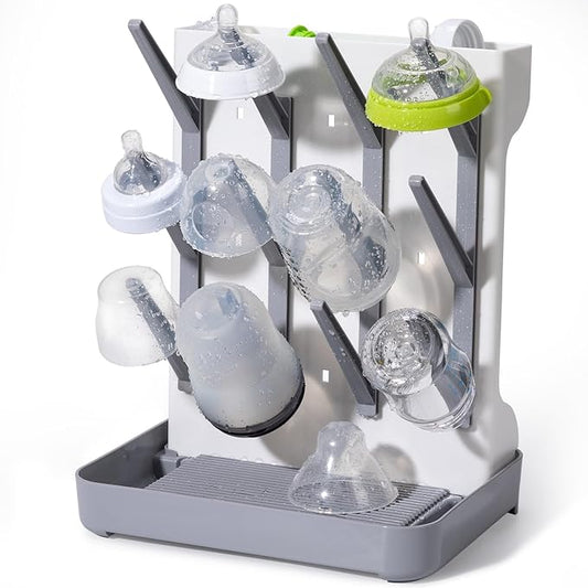 Space Saving Vertical Bottle Drying Rack, Large Countertop Baby Bottle Drying Rack Holder for Baby Bottles and Pump Parts, Gray