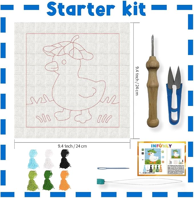 INFUNLY Simple Duck Punch Needle Kit White Duck DIY Embroidery Punch Needle Set - Image 2