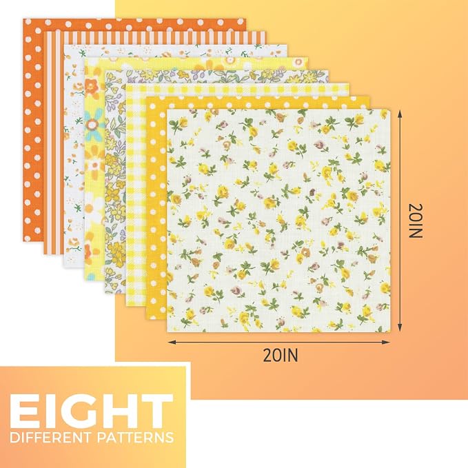Aubliss 8pcs Fat Quarter Fabric Bundles Quilting Cotton Craft Fabric Pre-Cut - Image 2