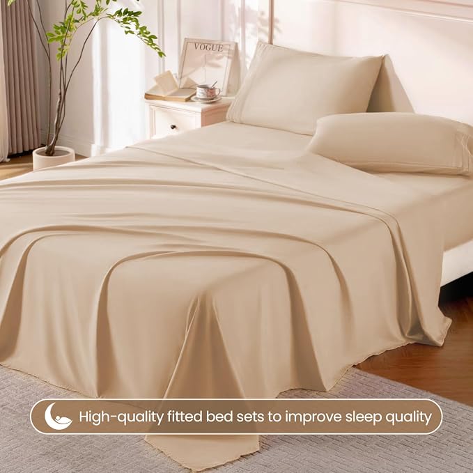 ROSE&RISY Khaki King Sheet Set, 4 Pieces Soft Bedding King Sheet Set, - Image 3