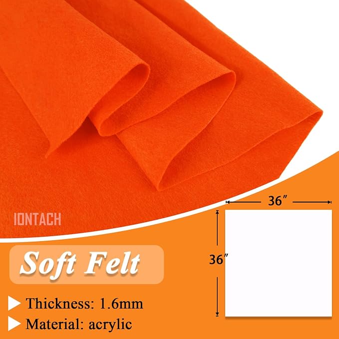 IONTACH 36" X 36" Orange Soft Felt Fabric 1.6mm Thick | Felt Sheets - Image 3