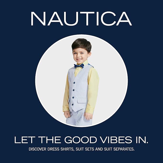 Nautica Boys' 4-Piece Formal Suit Set with Vest, Pants, Collared Dress Shirt, and Tie