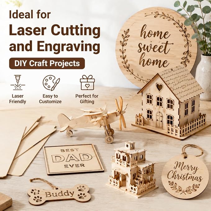 FSWCCK Unfinished Blank Square Wood Pieces, 5 Pack 6 mm 1/4" x 12" x 12" Craft - Image 2