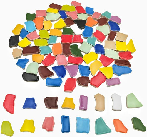 1.1lb Ceramic Mosaic Tiles, Mixed Colour Ceramic Mosaic Pieces by Unknown