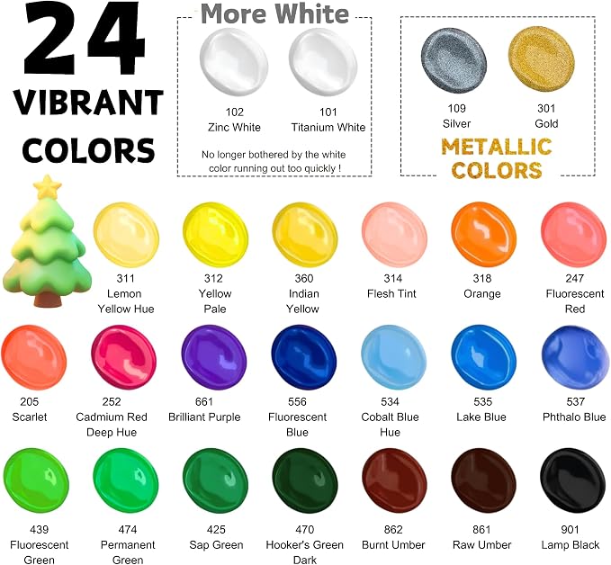 HUAL Acrylic Paint Set With 5 Brushes, 24 Colors - Image 2
