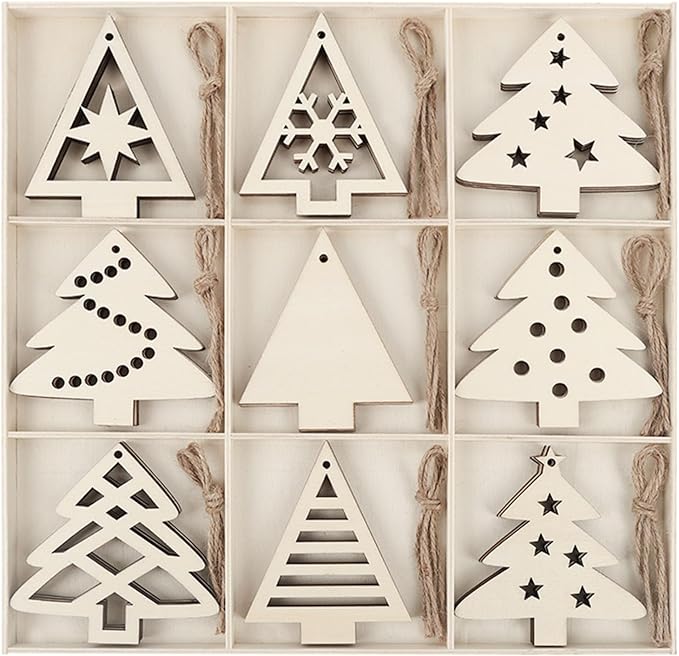 MACTING 27PCS Wooden Christmas Ornaments Unfinished Predrilled Natural Wood by MACTING