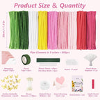 Cwczhi 600 PCS Pipe Cleaners Craft, 9 Assorted Colors Pink Pipe Cleaner Flower - Image 2