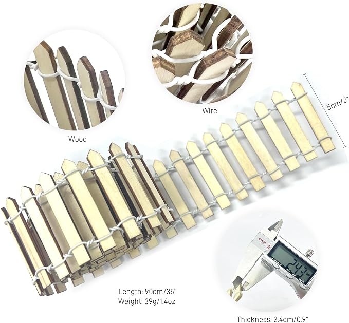 35 Inches Mini Fairy Garden Fence DIY Small Wood Decorative Picket Fence Micro - Image 2