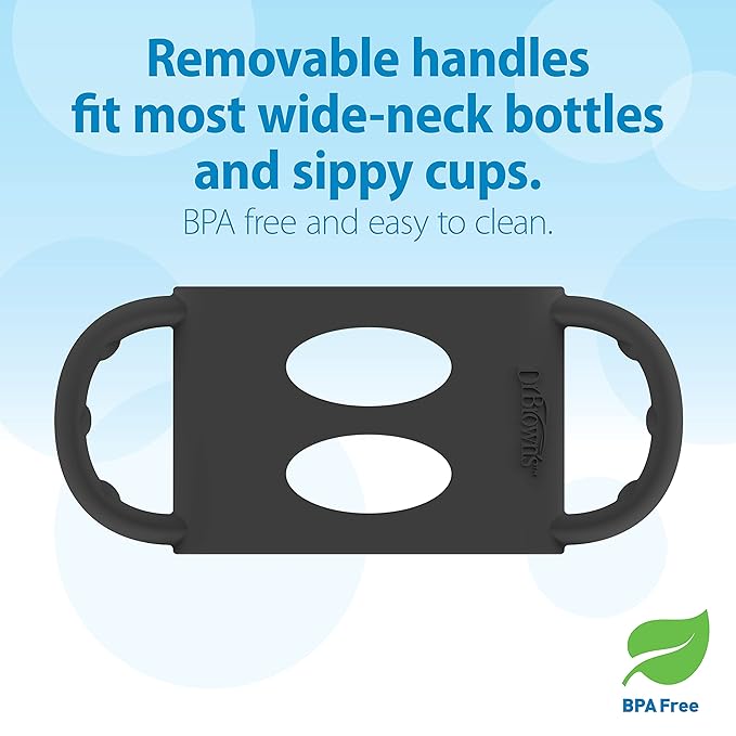 Dr. Brown's Milestones Wide-Neck Sippy Spout Bottle with 100% Silicone Handles, Easy-Grip Handles with Soft Sippy Spout, 9oz/270mL, Black & Ecru, 2-Pack, 6m+