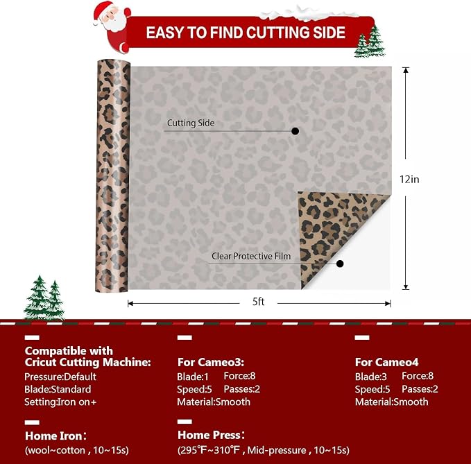 HTVRONT Heat Transfer Vinyl Roll, 12in x 8ft Leopard HTV | Leopard Printed Iron - Image 5