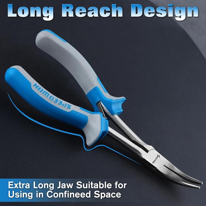 SPEEDWOX Long Reach Bent Nose Pliers 6 Inches 45 Degree Curved Mini Chain Nose - Image 3