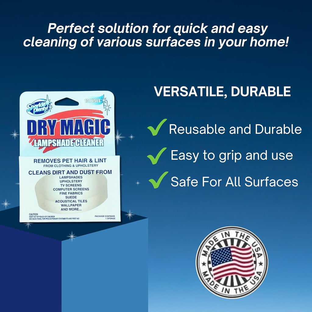 Sparkle Plenty Dry Magic Lampshade Cleaner - Pet Hair Removal Tool for Clothes & Upholstery - Lint Trap Cleaning Tool - Dust Cleaner for Lampshades, Electronic Screen, Fabrics, Tile, Wallpaper & More