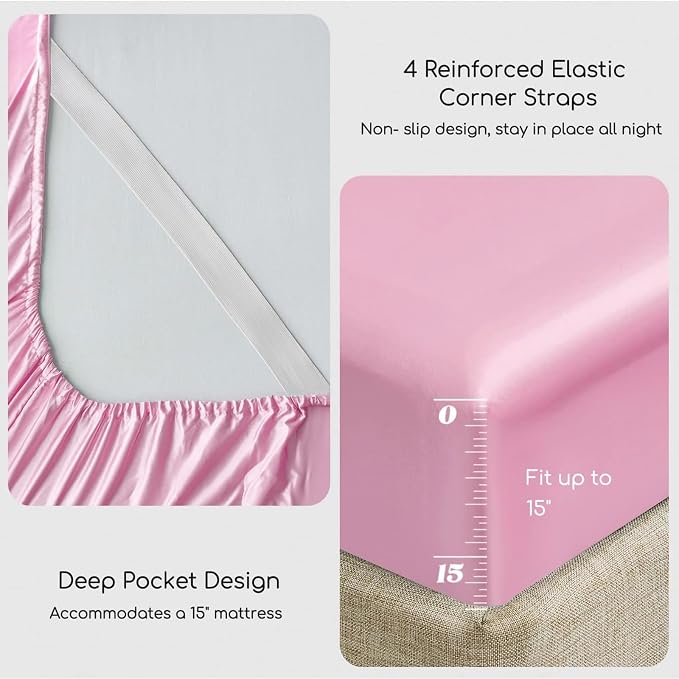 MR&HM Satin Bed Sheets, Twin XL Size Sheets Set - Image 4