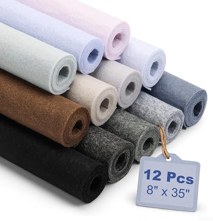Large Stiff Felt Sheets 8"x35" – 12 Assorted Colors Felt Fabric Bundle Pack by ZANEXIR