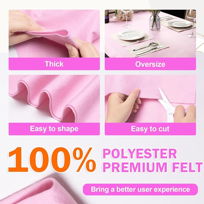 XSEINO Baby Pink Large Felt Fabric 72" X 36 ", 1.4 mm Thick Soft Felt Fabric - Image 4