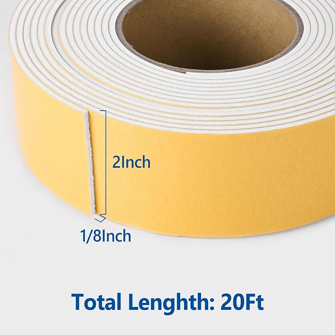 Kikerike Self Adhesive Foam Tape Weatherstrip 2in x 1/8in x 20Ft High Density - Image 2