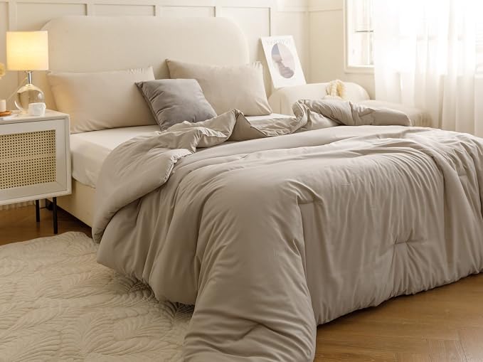 ROSGONIA Comforter Full Size for Girls Boys Teens Oatmeal, Lightweight Dorm - Image 5