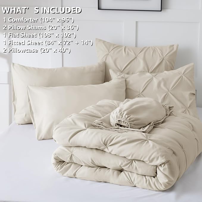 CozyLux California King Comforter Set Oatmeal - Image 6