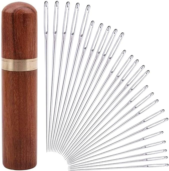 25Pieces Hand Sewing Big Eye Needles Sharp Needle，with Solid Wood Needle Case by yklbpd