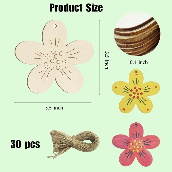 30 Pcs Wooden Flower Decor Unfinished Wood Crafts - Image 7