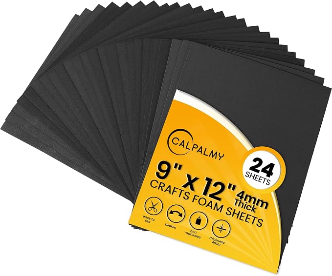 CALPALMY 24-Pack Black EVA Foam Sheets 9"x12" 4mm Thick High-Density 85 kg/m³ by CalPalmy