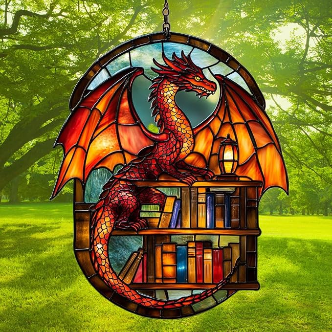 Books and Dragon Acrylic Suncatcher Stained Glass Effect Window Car Hanging - Image 3
