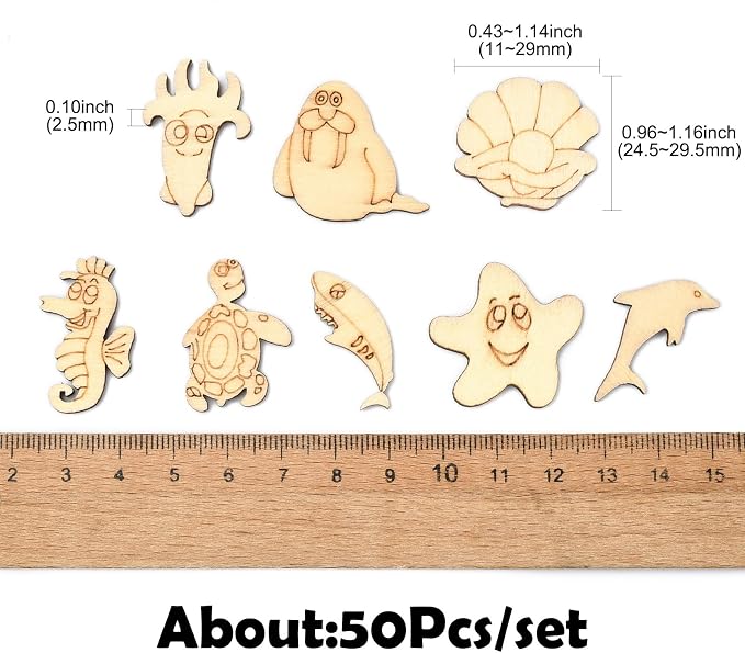 200 pcs Mixed Styles Ocean Animal Theme Undyed Wood Cutout Charms Octopus - Image 2