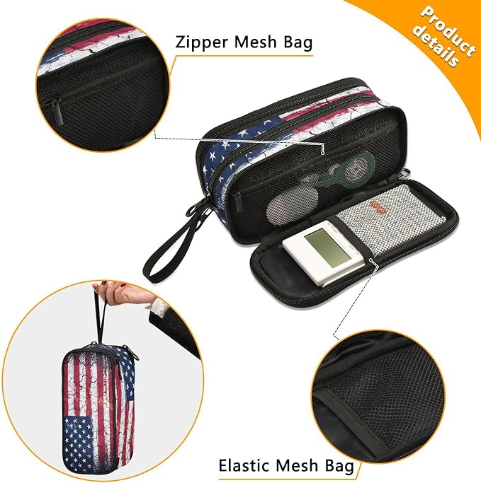 Custom Retro American Flag Pencil Case Box Boys Girls Personalized Name Large - Image 5
