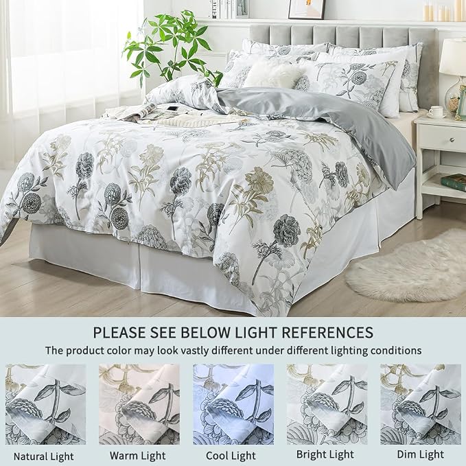 FADFAY Floral Duvet Cover Sets Twin Size 100% Cotton Ink Grey Vintage Flower - Image 5
