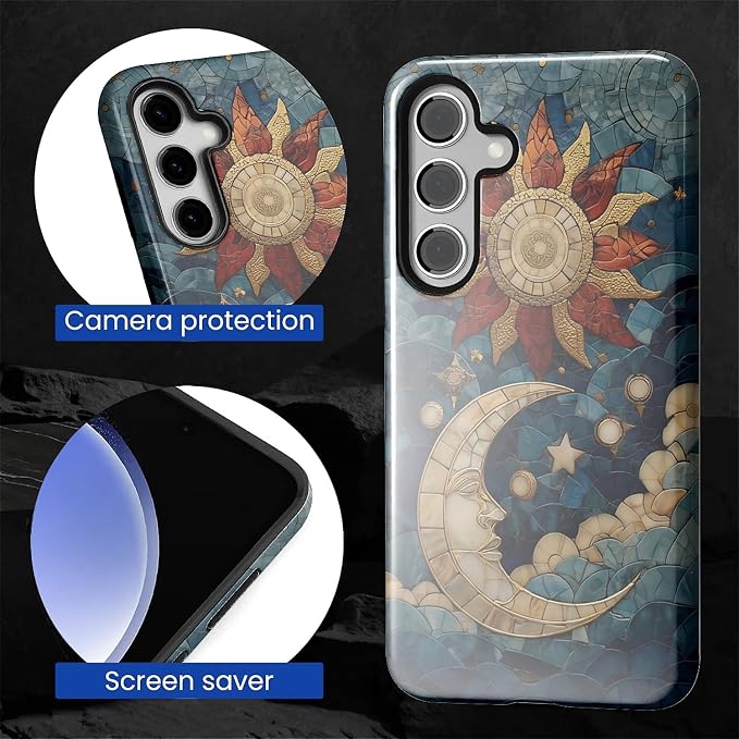 Case for Samsung Galaxy S25 Case, Sun Moon Stars Faux Stained Glass Design - Image 2