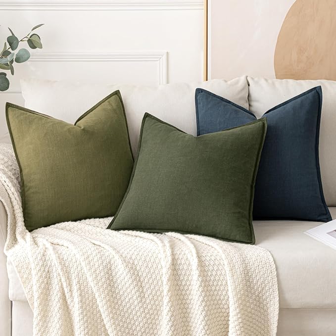 MIULEE Decorative Linen Euro Sham Pillow Covers 28x28 Inch Dark Olive Green - Image 4