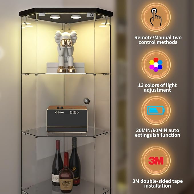 LFT HUIMEI2Y Glass Display Corner Cabinet 4-Shelf, Curio Cabinets Fast - Image 6