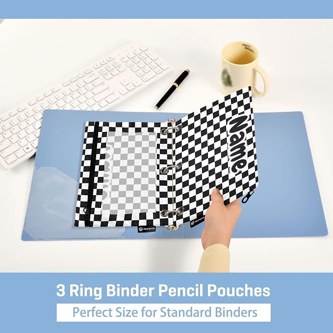 Custom Black White Checkered Pattern Pencil Pouch - Image 4