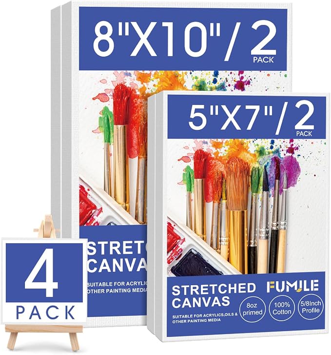 FUMILE Stretched Canvas for Painting, Canvases for Painting Multi 4 Pack 5x7 by FUMILE