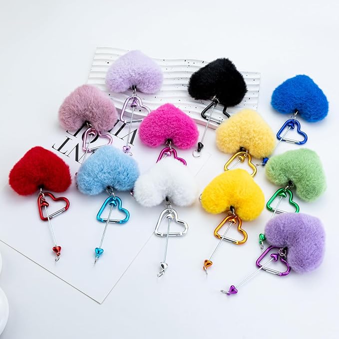 Beadable Heart Pom Pom Keychain Blank Bar - Image 5