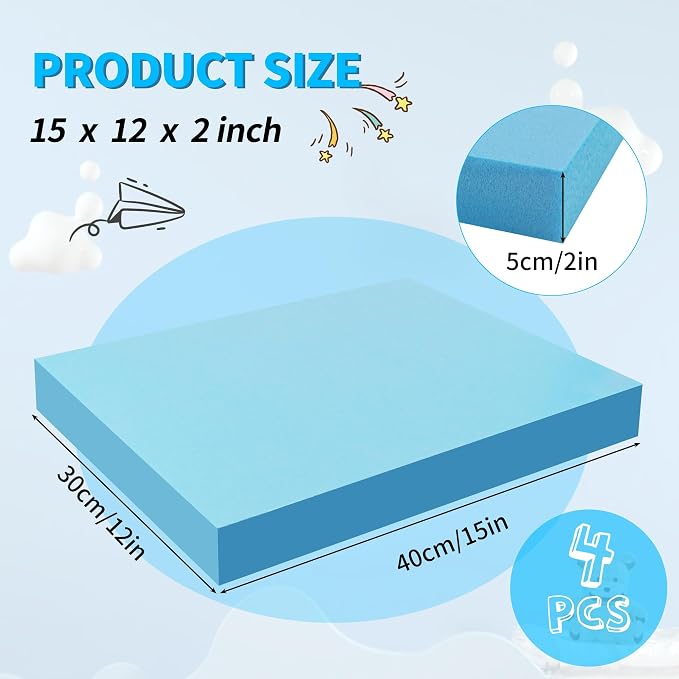 LuckyFoam Blue 4 Pack 15x12x2 inch Foam Sheets 2 Inch Thick | Polystyrene - Image 2