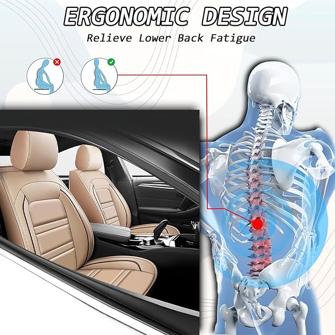 Seat Covers for Malibu 2004-2025 | 5-Seats Leather Seat Covers, Easy to Install Automotive Seat Covers Full Set (Full Set, Beige)
