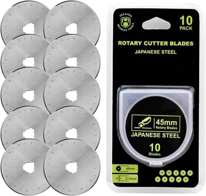 HEADLEY TOOLS 45mm Rotary Cutter Blades 10 Pack Fits Olfa, Replacement Rotary by HeadleyTools