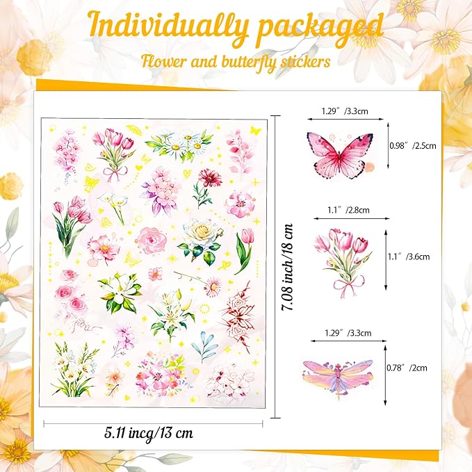 Transparent Floral Butterfly Scrapbook Stickers Pack, Waterproof Dreamy Decals - Image 2