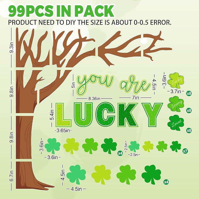 Whaline 99 Pcs St. Patrick's Day Tree Bulletin Board Decoration Green Shamrock - Image 2