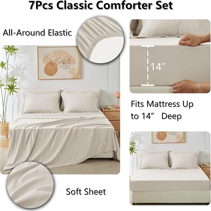 CozyLux Oversized Queen Comforter Set Beige - Image 5