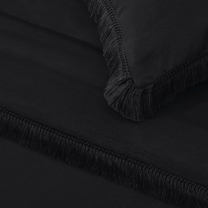 Andency Black Comforter Set Twin Size, 2 Pieces Boho Tassel Lightweight Bedding - Image 7