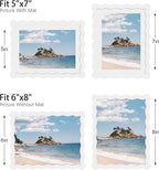 6x8 Picture Frame with Mat for 5x7, Wavy Edge Wooden Real Glass Photo Frame for - Image 3