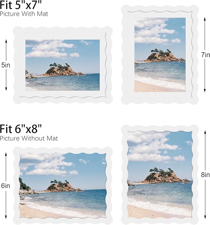 6x8 Picture Frame with Mat for 5x7, Wavy Edge Wooden Real Glass Photo Frame for - Image 3